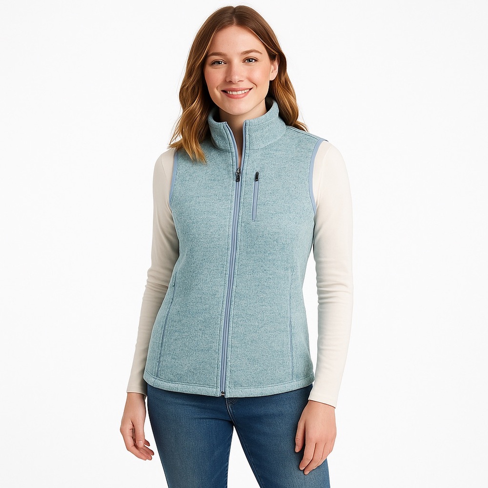 Orvis Fleece-Lined Zip-Up Vest Blue Speckled – Size S